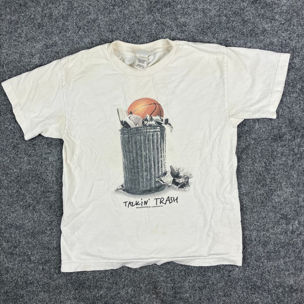 Alstyle T-Shirt Youth L White Talkin‎ Trash Basketball Graphic Short Sleeve Tee